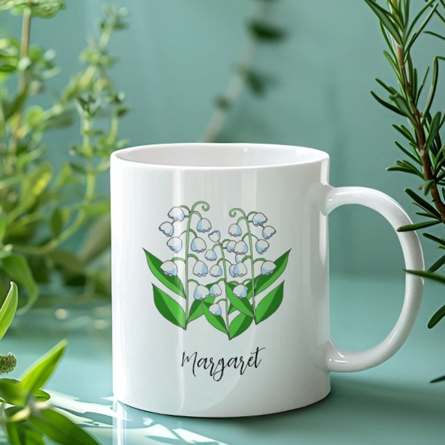 Taza De Café Lily del Valle puede nacer flor cuta floral (Our Lily of the Valley mug makes a lovely gift for Easter, Mother's Day, or May birthdays.)