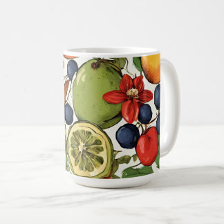 Taza De Café Limas, limones y flores mediterráneos. Pintado