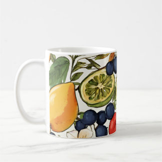 Taza De Café Limas, limones y flores mediterráneos. Pintado