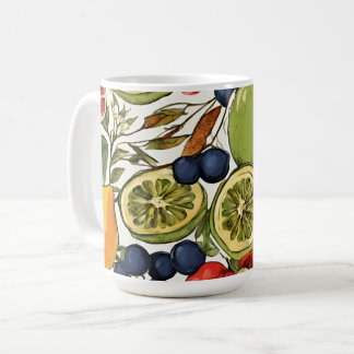 Taza De Café Limas, limones y flores mediterráneos. Pintado