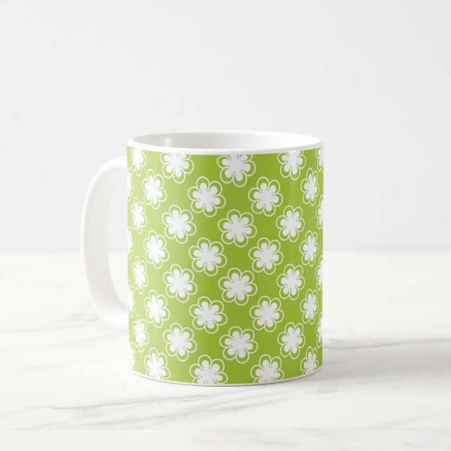 Taza De Café Lime Green and White Flower Pattern (Anverso izquierdo)