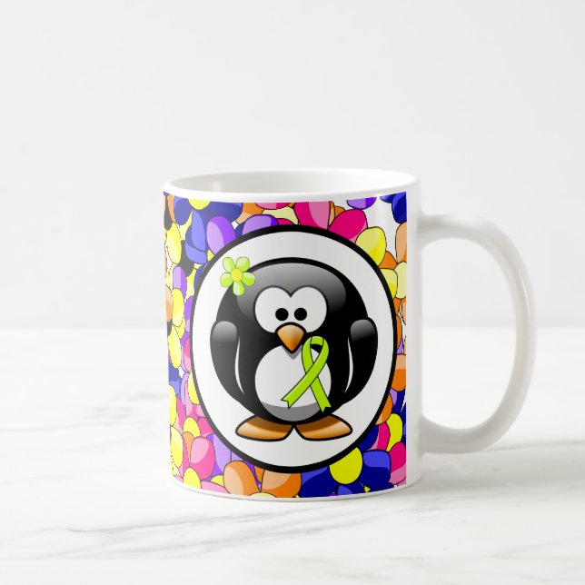 Taza De Café Lime Green Awareness Ribbon Penguin (Derecha)