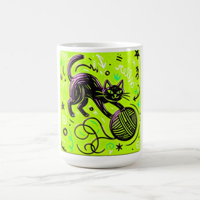 Taza De Café Lime Green Cat Yarn (Centro)