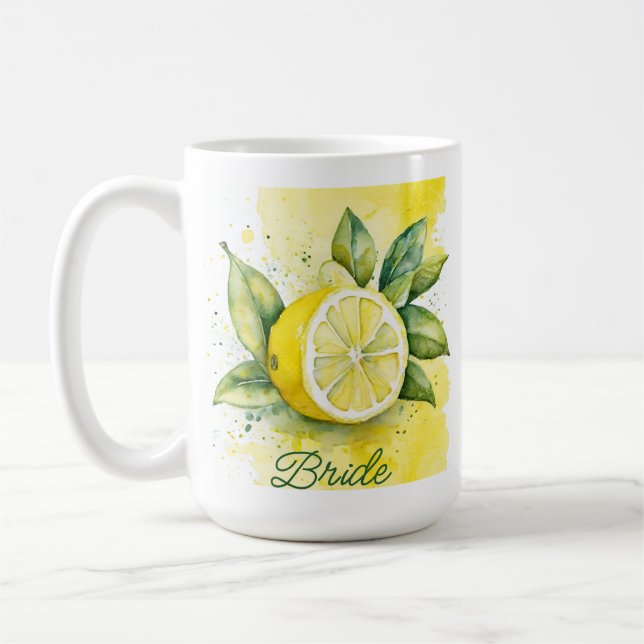 Taza De Café Limon Citrus Amarillo Fruta Bonita Aquarela Novia (Izquierda)