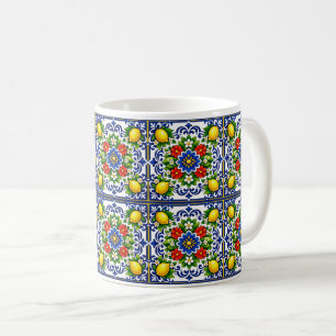 Taza De Café 🍋 Limón Flor de Azul — Azulejo Mediterráneo