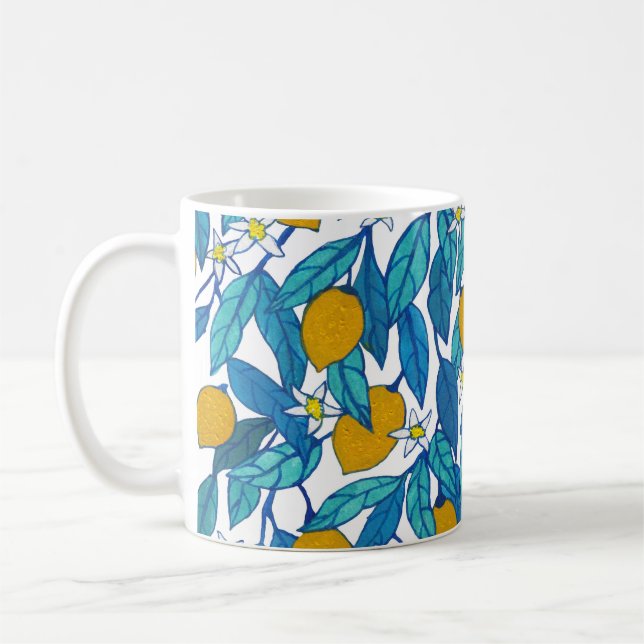 Taza De Café Limón Floreciente: Diseño Floral acuarela. (Izquierda)