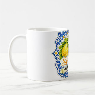 Taza De Café Limon Mediterráneo en Azulejo – Arte acuarela con