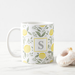 Taza De Café Limón monogramo y hojas