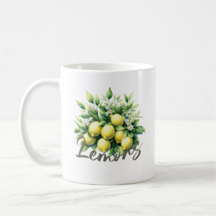 Taza De Café Limones Acuarela Frutas Botánica