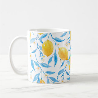 Taza De Café Limones acuarelas: patrón dibujado a mano.