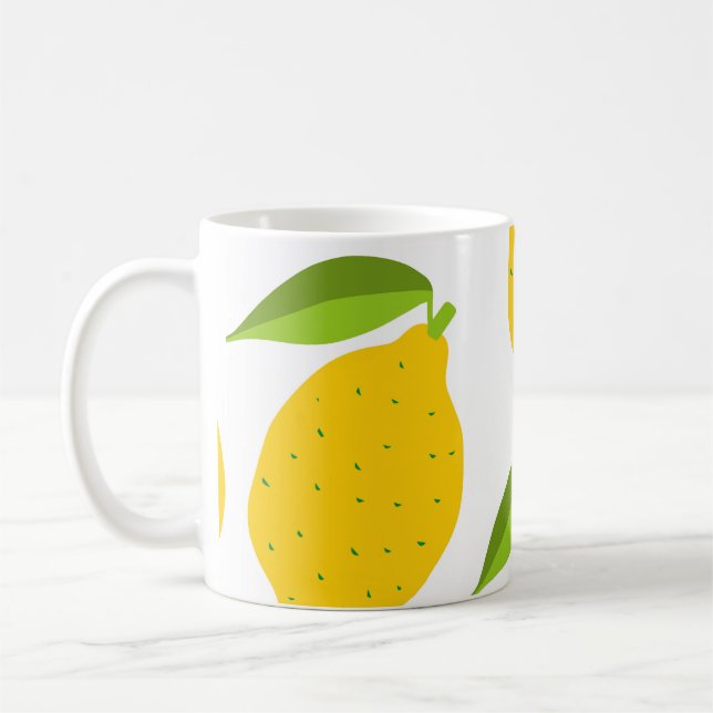 Taza De Café Limones amarillos, patrón artístico sin costura. (Izquierda)