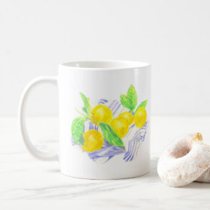 Taza De Café Limones Meyer sobre toalla de cocina