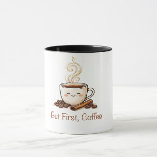 Taza de café linda con granos de café y canela