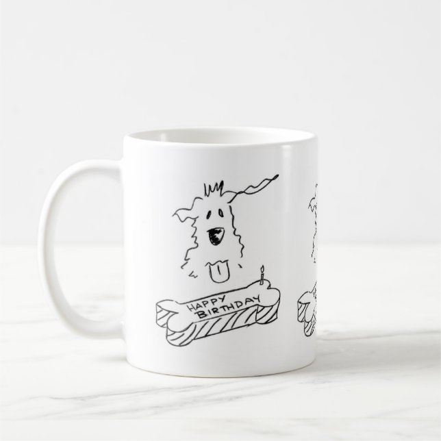 Taza de café linda del feliz cumpleaños del perro (Izquierda)
