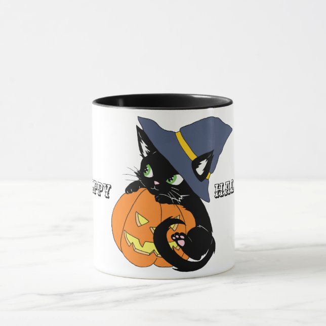 Taza de café linda del gatito del feliz Halloween (Centro)