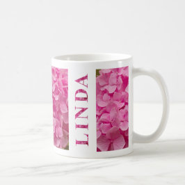 Taza De Café "Linda" en elegante letra floral rosa de Hydrangea