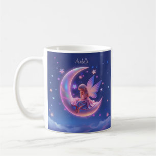 Taza De Café Linda Hada Rubia Luminosa Sentada en la Luna