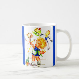 Taza De Café linda niña pintando en la pared