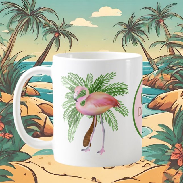 Taza De Café linda playa rosa flamingo añadir nombre (Subido por el creador)