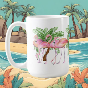 Taza De Café linda playa rosa flamingo añadir nombre