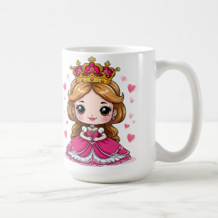 Taza De Café Linda Princesa de Dibujos Animados con Vestido Ros
