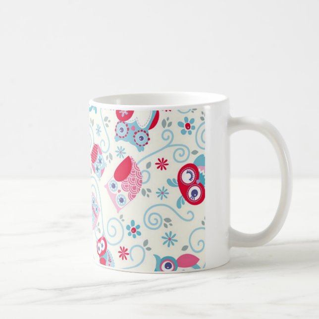 Taza De Café lindas chicas graciosas caras owls flores giratori (Derecha)