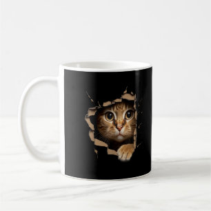 Taza De Café Lindas miradas de gatito desde tela rasgada Gatos