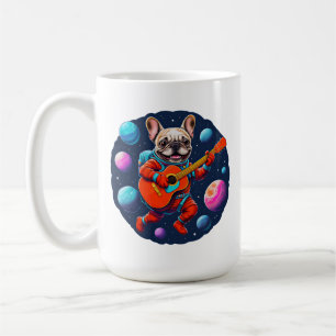 Taza De Café Lindo astronauta Bulldog Francés tocando Guitarra