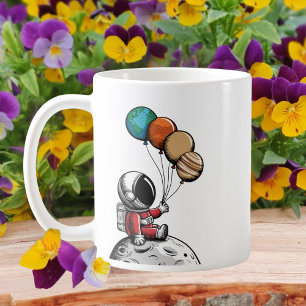 Taza De Café Lindo astronauta caprichoso, espacio exterior, pla
