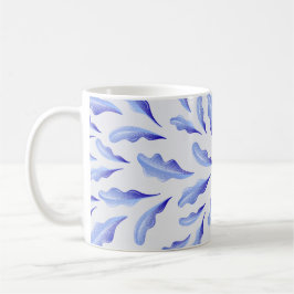 Taza De Café lindo azul simple hojas flores