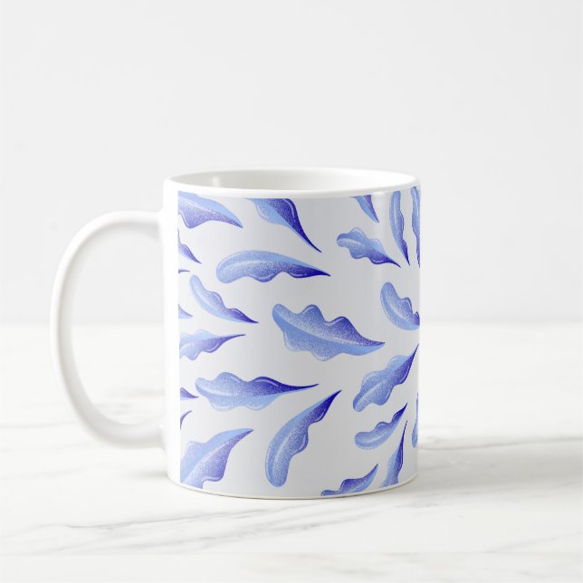Taza De Café lindo azul simple hojas flores (Izquierda)