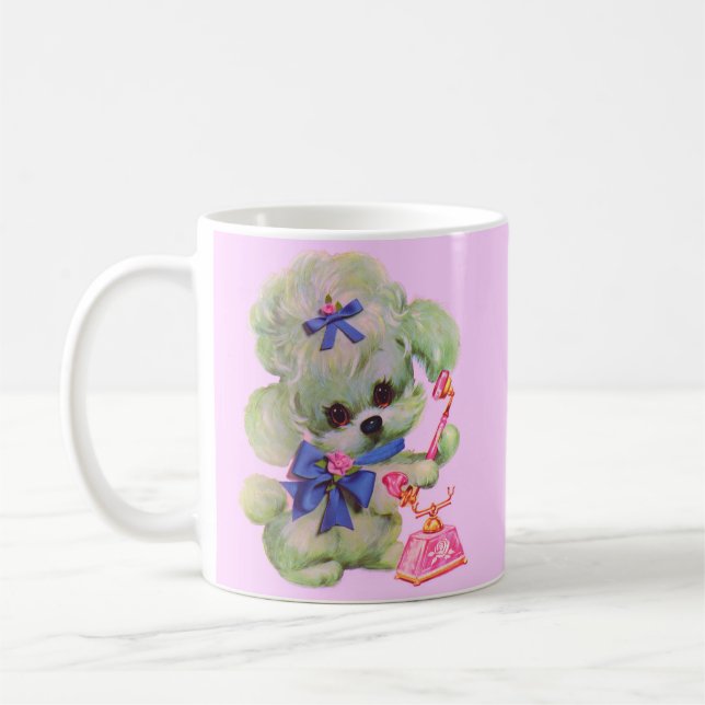 Taza De Café lindo caniche con teléfono rosa (Izquierda)