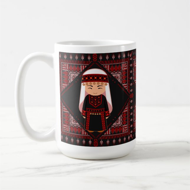 Taza De Café lindo chica palestino bordado tatuaje rojo (Izquierda)