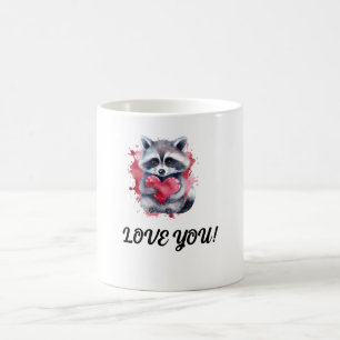 Taza De Café lindo color de agua raccoon con corazón