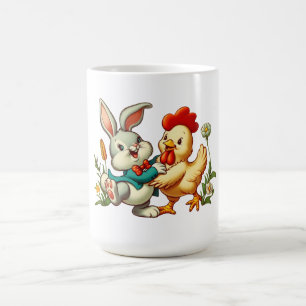 Taza De Café Lindo conejo y pollo de dibujos animados vintage