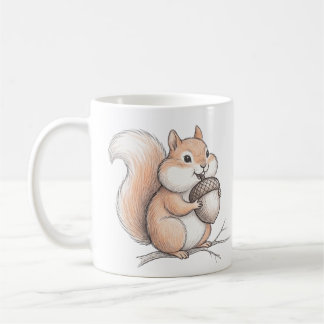 Taza De Café Lindo Crayón Ardilla con Café Dibujado a Mano con