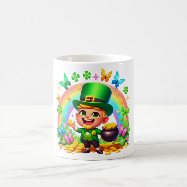 Taza De Café Lindo duende del arcoíris con oro (Centro)