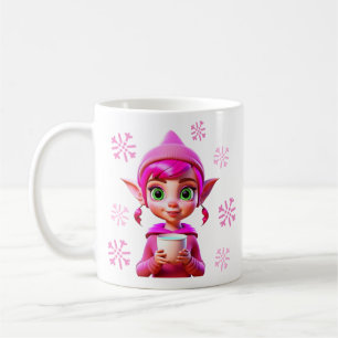 Taza De Café Lindo Elfo Rosa con Café o Cacao de Navidad