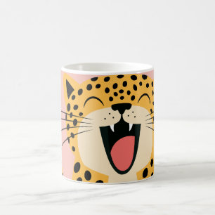 Taza De Café Lindo Felino Salvaje Sonriente De Dibujos Animados