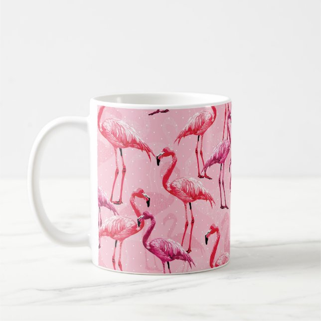 Taza De Café Lindo Flamingo Bird Pink Seamless Pattern (Izquierda)