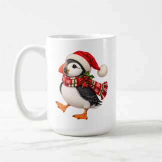 Taza De Café Lindo frailecillo de Navidad Santa Pájaro festivo