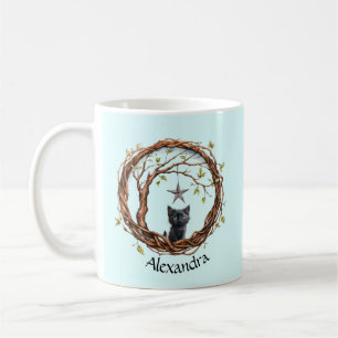 Taza De Café Lindo gatito negro mirando una estrella