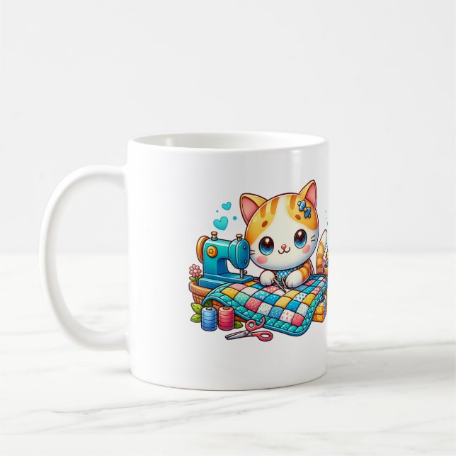 Taza De Café lindo gato sewings Quilt (Izquierda)