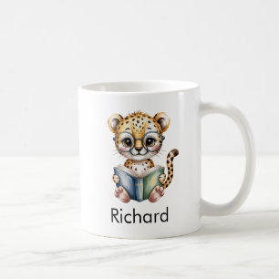 Taza De Café Lindo Guepardo Leyendo un Libro Personalizado
