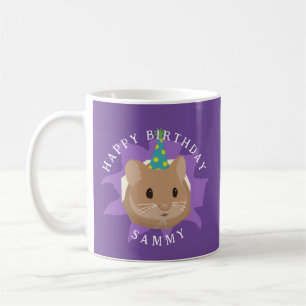 Taza De Café Lindo hámster de cumpleaños asomándose por un aguj