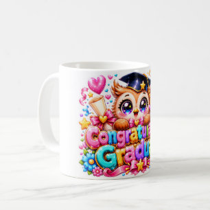 Taza De Café Lindo Kawaii Felicitaciones Graduado Búho Pastel P