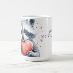 Taza De Café lindo mapache con corazón para el día de San Valen