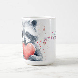 Taza De Café lindo mapache con corazón para el día de San Valen