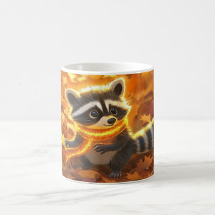Taza De Café lindo mapache de dibujos animados en un entorno ot