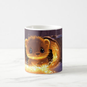 Taza De Café lindo mapache de dibujos animados en un entorno ot